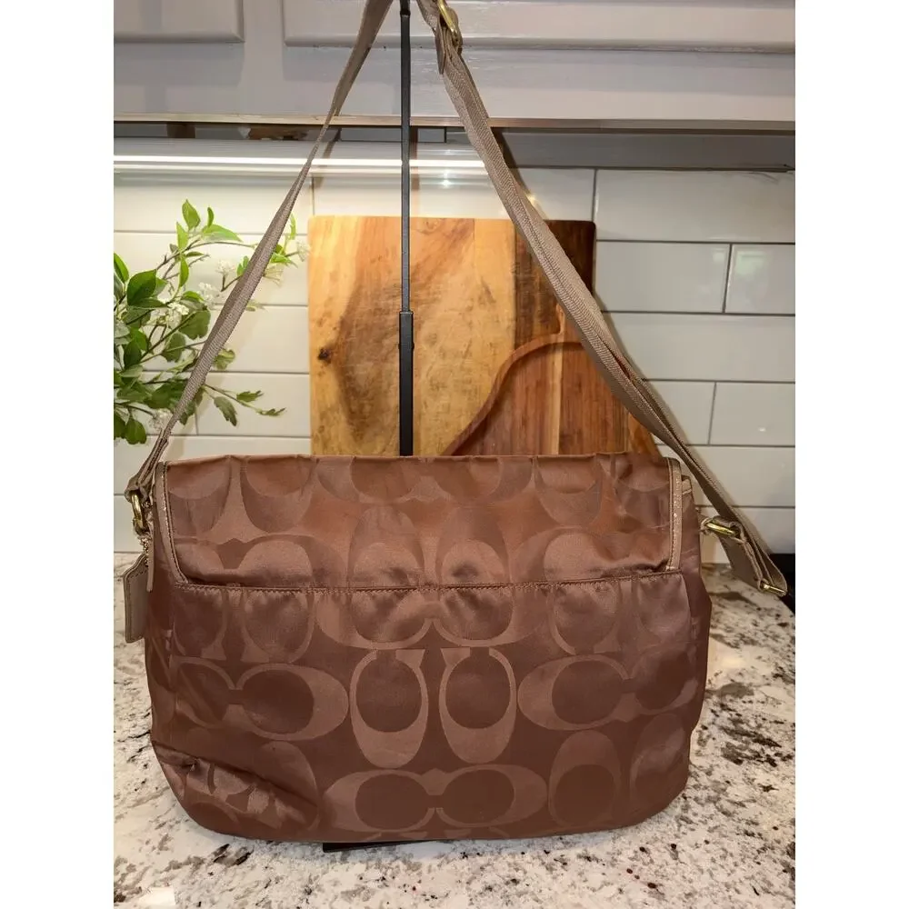 Coach Brown Signature Canvas Computer Messenger Bag READ